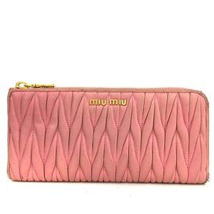 518071B V Miu Miu Wallet Long Logo Gather Leather Zip